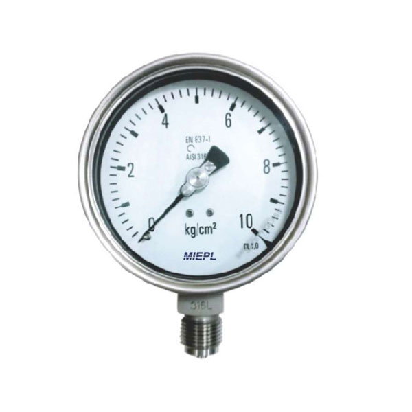 MP04 All Stainless Steel Pressure Gauge - DIN Style Case & Ring